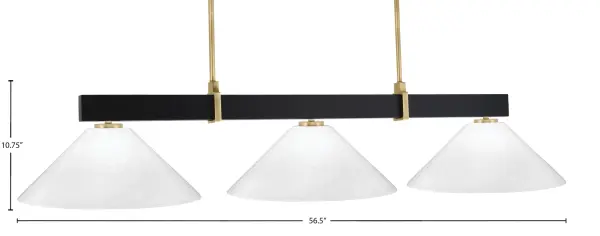 The Wellington 3-Light Island Pendant combines matte black and new age brass finishes for a striking transitional look. White marble glass shades provide warm, diffused light perfect for kitchen islands and dining areas. - alternate view