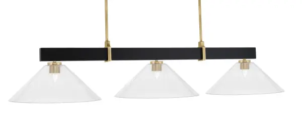 Wellington 3-Light Island Pendant in Matte Black & New Age Brass with Clear Bubble Glass - Image 1
