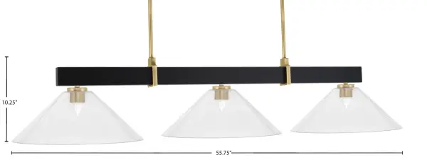 Wellington 3-Light Island Pendant in Matte Black & New Age Brass with Clear Bubble Glass - Image 2