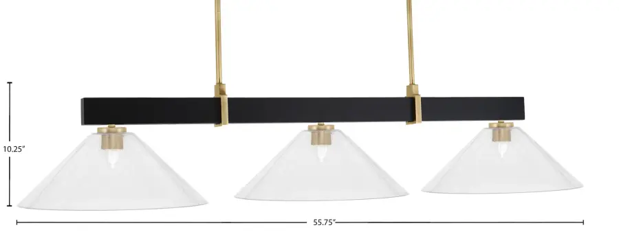 Wellington 3-Light Island Pendant in Matte Black & New Age Brass with Clear Bubble Glass - Image 2