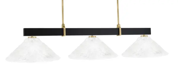 The Wellington 3-Light Bar delivers dramatic illumination with its distinctive two-tone finish and artisan Italian bubble glass. The 55.75-inch linear design makes it perfect for kitchen islands and dining tables, while adjustable stems accommodate various ceiling heights.