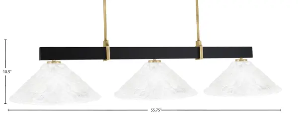 The Wellington 3-Light Bar delivers dramatic illumination with its distinctive two-tone finish and artisan Italian bubble glass. The 55.75-inch linear design makes it perfect for kitchen islands and dining tables, while adjustable stems accommodate various ceiling heights. - alternate view