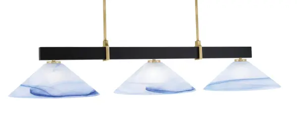 Wellington 3-Light Island Pendant with Blue Swirl Glass - Image 1
