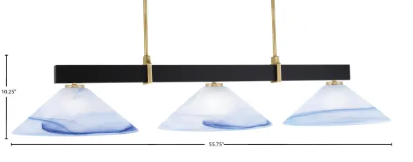 Wellington 3-Light Island Pendant with Blue Swirl Glass - Image 2