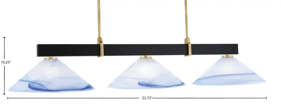 Wellington 3-Light Island Pendant with Blue Swirl Glass - Image 2