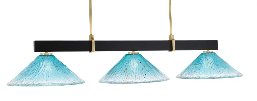 Wellington 3-Light Island Pendant with Teal Crystal Glass - Image 1