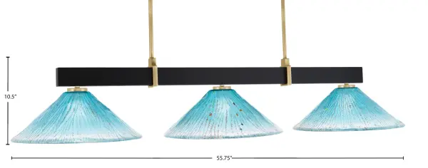 Wellington 3-Light Island Pendant with Teal Crystal Glass - Image 2