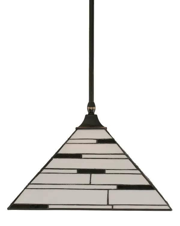 This sophisticated pendant combines a rich Black Copper finish with stunning Pearl Ebony art glass, creating a statement piece perfect for dining areas and entryways. The adjustable stem system offers exceptional installation flexibility.