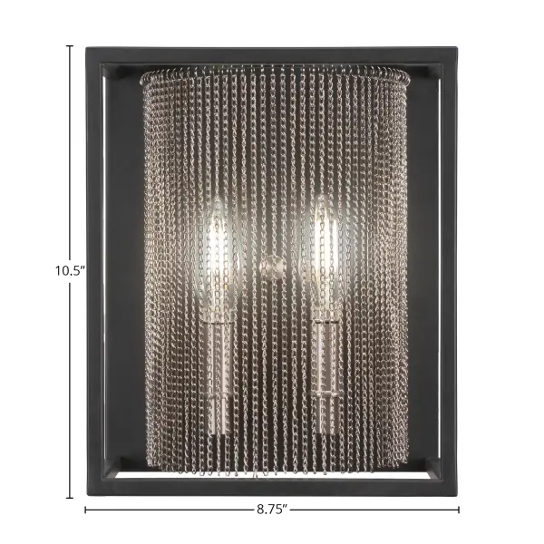 The Cadina wall sconce combines matte black and brushed nickel finishes for a sophisticated contemporary look. With flexible up or down mounting and dual candelabra bulbs, it delivers warm ambient lighting perfect for modern spaces. - alternate view