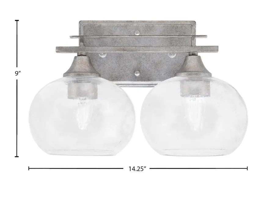 Uptowne 2-Light Bath Bar in Aged Silver with Clear Bubble Glass - Image 2