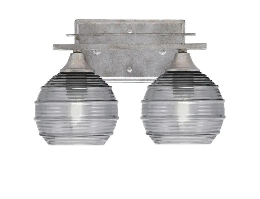 Uptowne 2 Light Bath Bar - Aged Silver with Smoke Ribbed Glass - Image 1