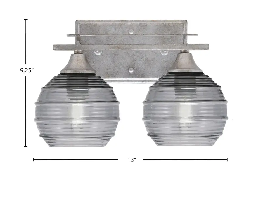 Uptowne 2 Light Bath Bar - Aged Silver with Smoke Ribbed Glass - Image 2