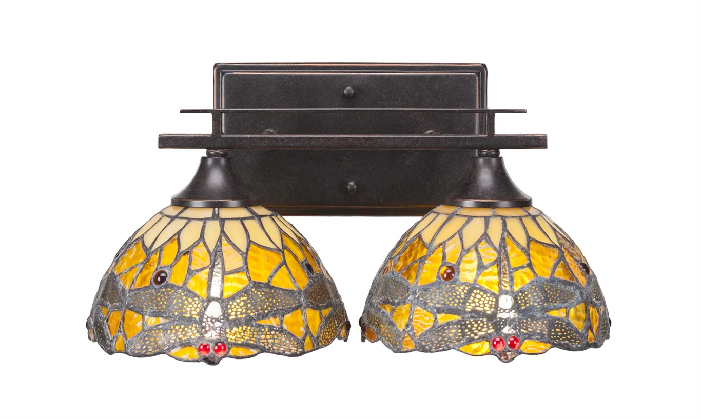 Uptowne 2-Light Bath Bar with Amber Dragonfly Glass