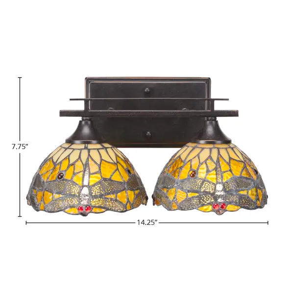 Uptowne 2-Light Bath Bar with Amber Dragonfly Glass - Image 2
