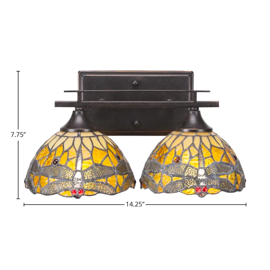 Uptowne 2-Light Bath Bar with Amber Dragonfly Glass - Image 2