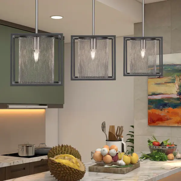 Cadina Stem Hung Mini Pendant in Matte Black & Brushed Nickel - Image 4