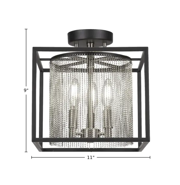 Cadina 3-Light Semi-Flush Mount in Matte Black & Brushed Nickel - Image 2