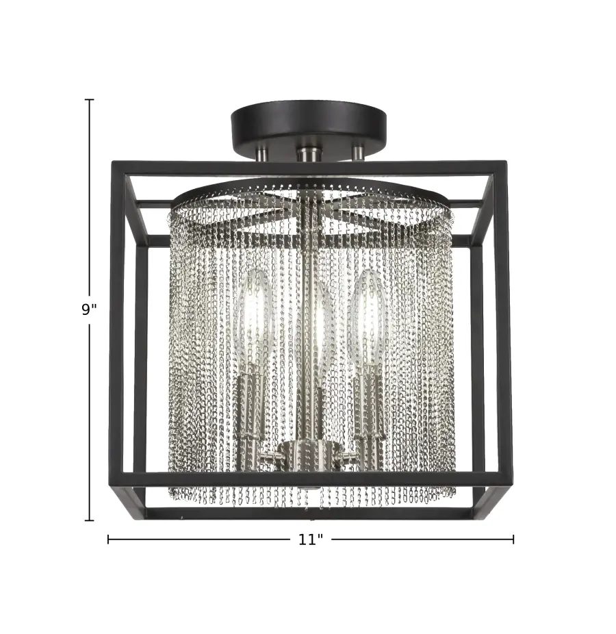 Cadina 3-Light Semi-Flush Mount in Matte Black & Brushed Nickel - Image 2