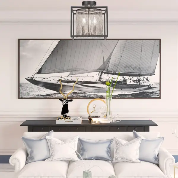 Cadina 3-Light Semi-Flush Mount in Matte Black & Brushed Nickel - Image 3