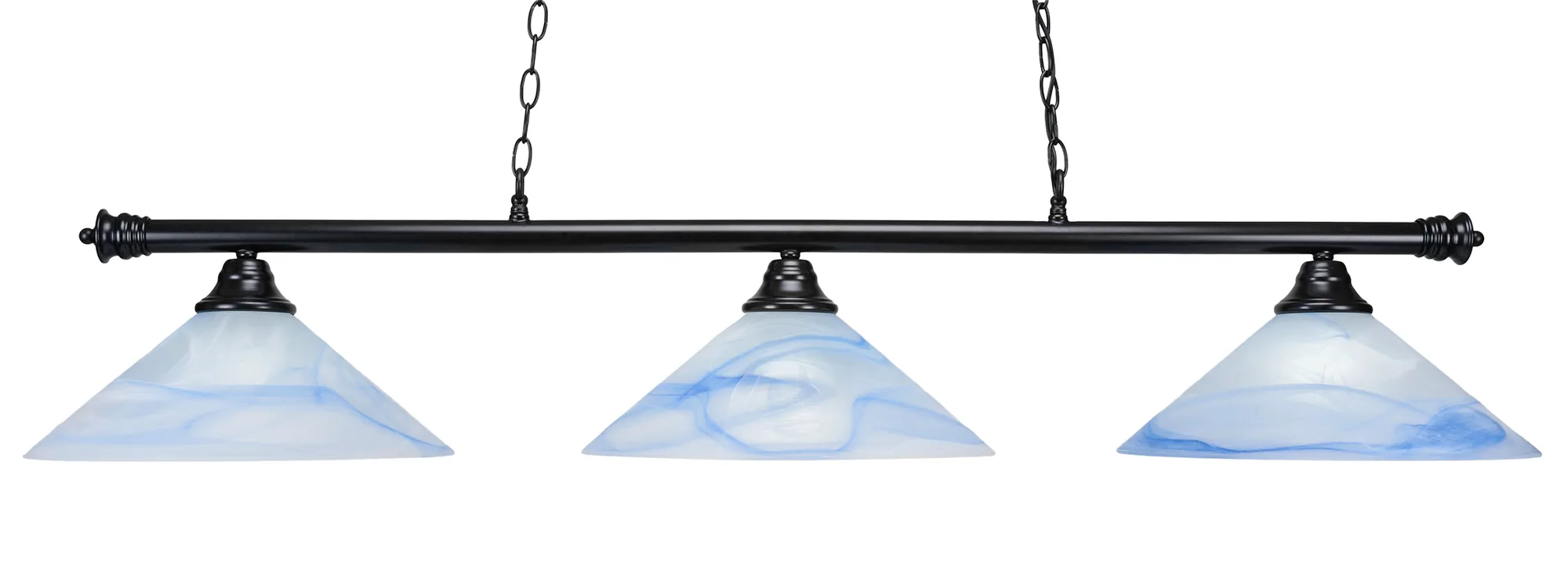 Round 3 Light Bar Shown In Black Finish With 16" Alabaster With Blue Swirl Glass