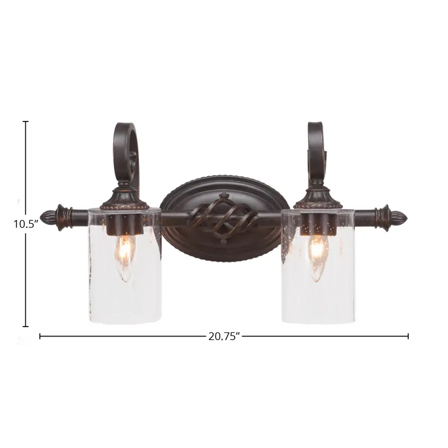 Elegante 2 Light Bath Bar in Dark Granite with Clear Bubble Glass - Image 2