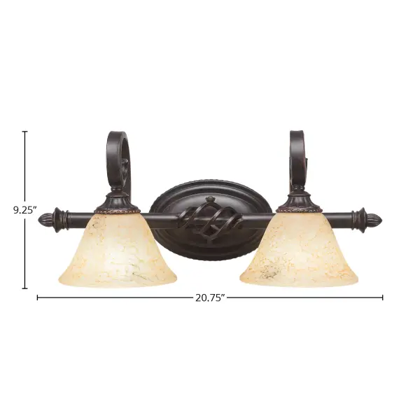 The Elegante 2 Light Bath Bar combines a rich Dark Granite finish with luxurious 7-inch Italian Marble glass shades, creating a refined focal point for bathroom vanities. Its versatile up-or-down mounting and dimmable capability offer flexibility. - alternate view