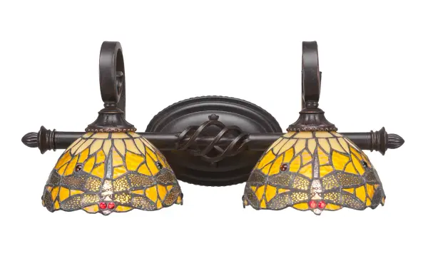 Elegante 2 Light Bath Bar with Amber Dragonfly Art Glass - Image 1