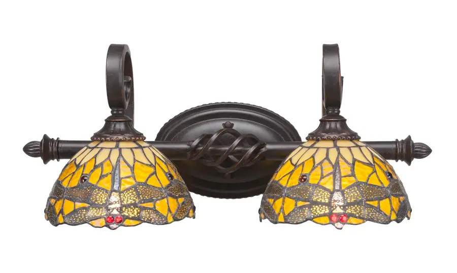 Elegante 2 Light Bath Bar with Amber Dragonfly Art Glass - Image 1