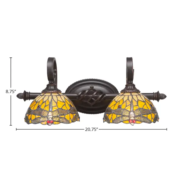 Elegante 2 Light Bath Bar with Amber Dragonfly Art Glass - Image 2