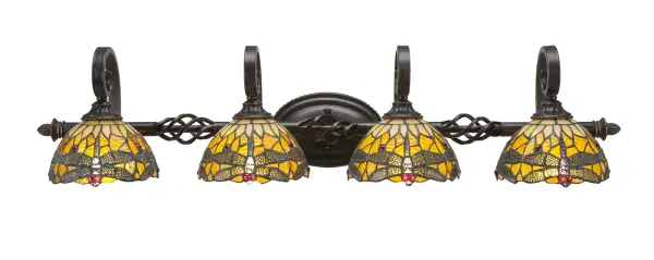 Elegante 4 Light Bath Bar with Amber Dragonfly Art Glass - Image 1