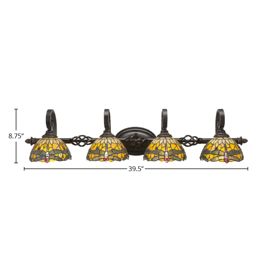 Elegante 4 Light Bath Bar with Amber Dragonfly Art Glass - Image 2