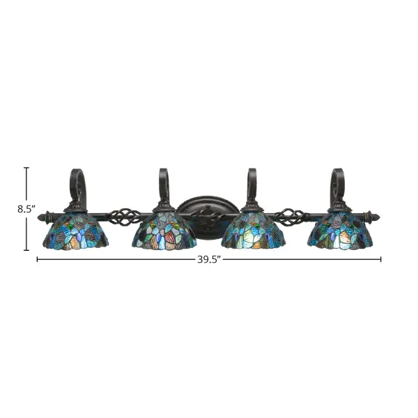 The Elegante 4-Light Bath Bar combines artistic flair with practical illumination. Its handcrafted blue mosaic glass shades and dark granite finish create a sophisticated focal point, while the up-or-down mounting flexibility allows customization to your space. - alternate view