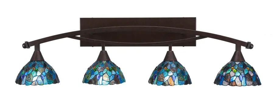 Bow 4 Light Bath Bar in Bronze with Blue Mosaic Glass - Image 1
