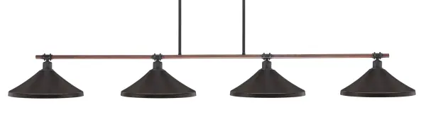 The Blacksmith 4-Light Bar combines industrial design with rustic warmth through its painted wood-look metal and dark granite finish. Perfect for kitchen islands and dining areas, this 73.5" fixture delivers both style and function.