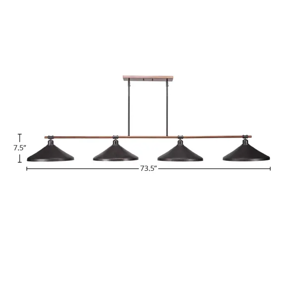 The Blacksmith 4-Light Bar combines industrial design with rustic warmth through its painted wood-look metal and dark granite finish. Perfect for kitchen islands and dining areas, this 73.5" fixture delivers both style and function. - alternate view