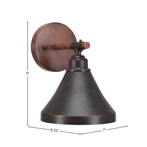 The Blacksmith Wall Sconce combines rustic wood-look metal with a sleek dark granite finish, creating a versatile fixture that works in traditional and contemporary spaces. Compact at 7 inches wide, it's perfect for smaller areas. - alternate view