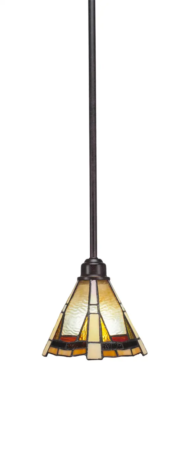 The Blacksmith Mini Pendant combines rustic charm with industrial edge through its painted wood-look metal finish and handcrafted Zion art glass shade. Perfect for compact spaces, it features a hang straight swivel for sloped ceilings.