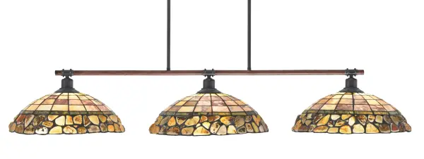 The Blacksmith 3-Light Island Pendant combines painted wood-look metal with dark granite finish and cobblestone art glass for a warm, inviting ambiance. Its generous 57.75-inch length makes it perfect for kitchen islands and dining tables.