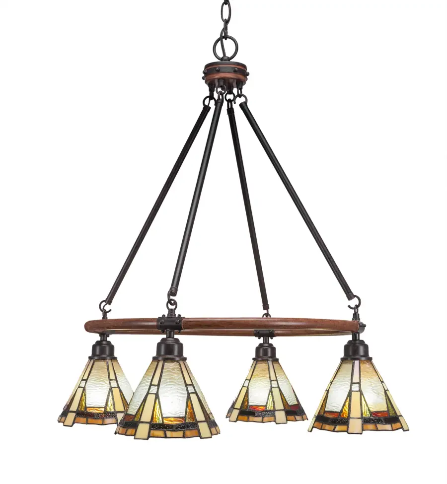 Blacksmith 4-Light Downlight Chandelier with Zion Art Glass - Image 1