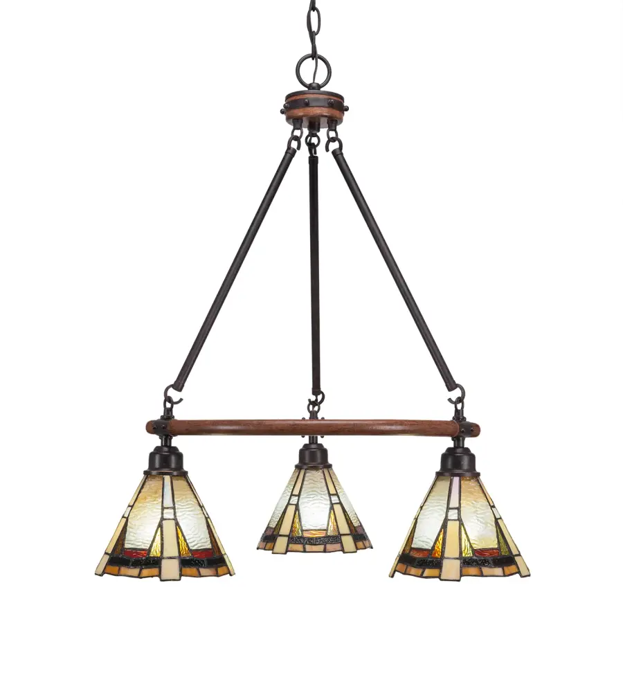 Blacksmith 3-Light Downlight Chandelier with Zion Art Glass - Image 1