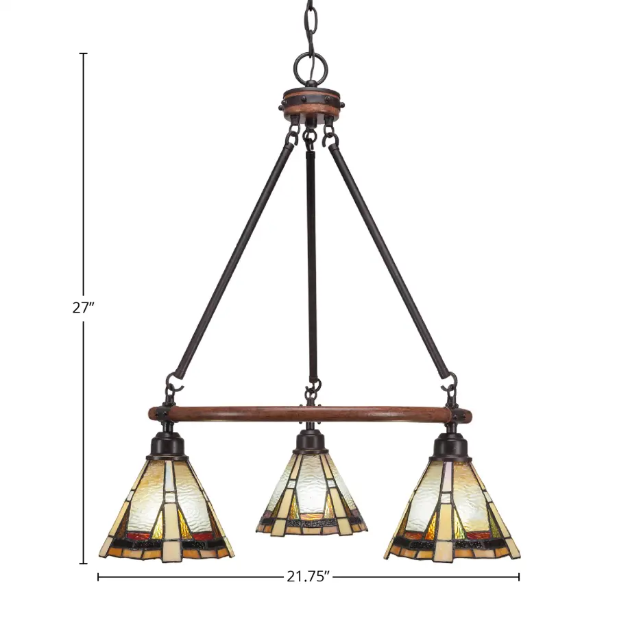 Blacksmith 3-Light Downlight Chandelier with Zion Art Glass - Image 2