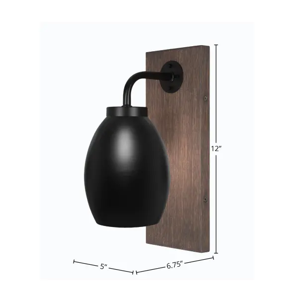 Oxbridge Wall Sconce - Matte Black & Distressed Wood - Image 2