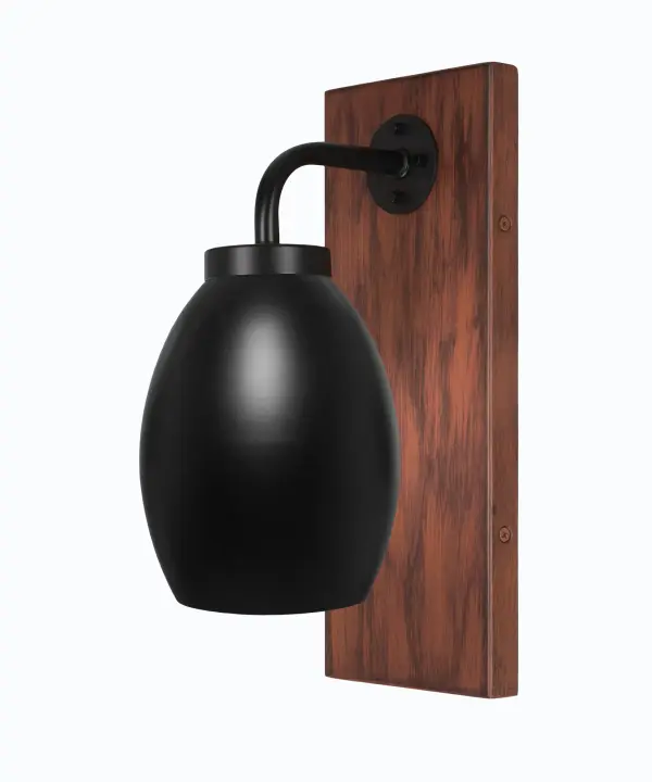Oxbridge Wall Sconce - Matte Black & Wood-Look Metal with Oval Shade - Image 1