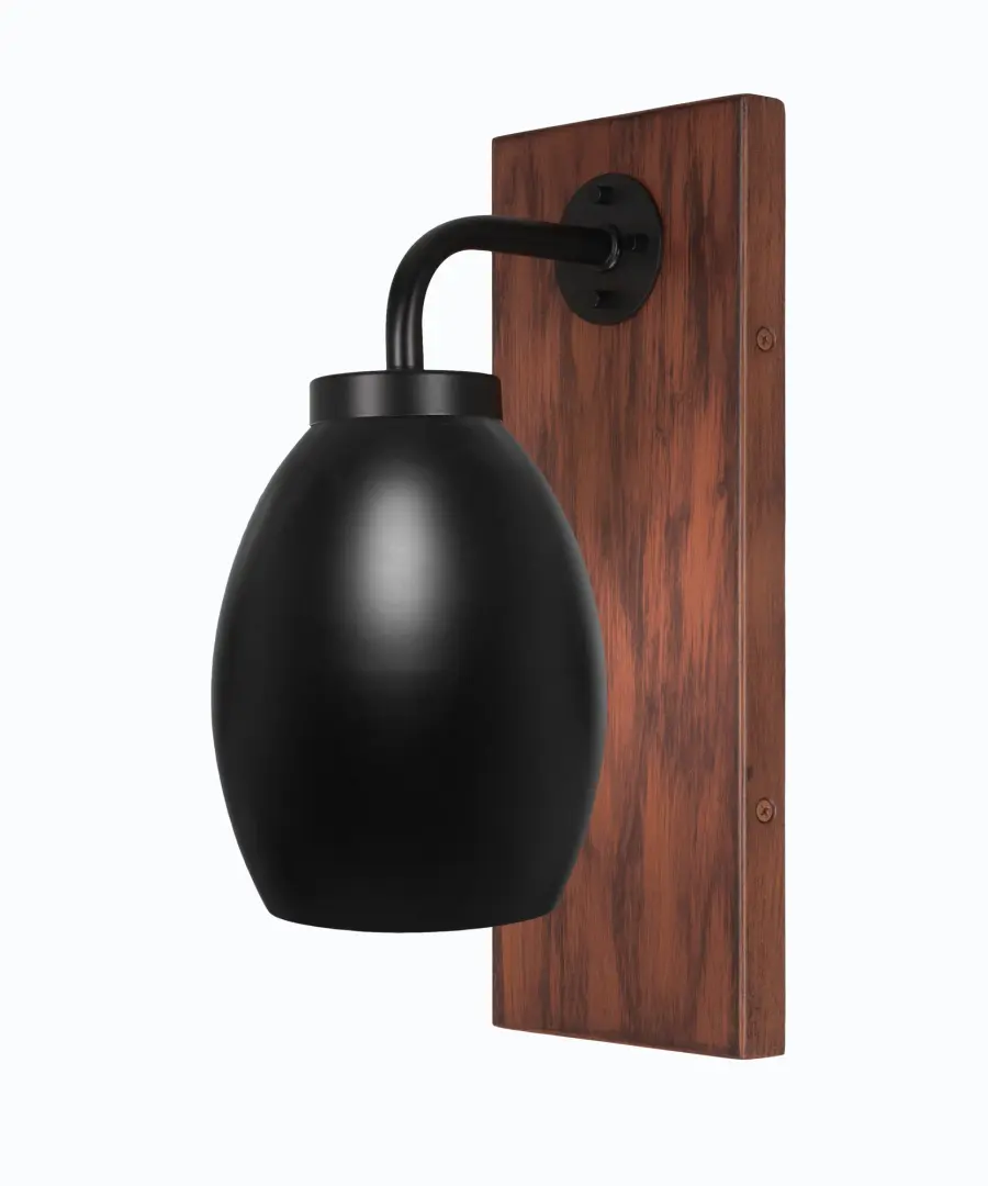 Oxbridge Wall Sconce - Matte Black & Wood-Look Metal with Oval Shade - Image 1