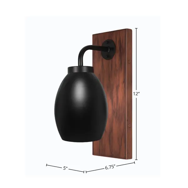 Oxbridge Wall Sconce - Matte Black & Wood-Look Metal with Oval Shade - Image 2
