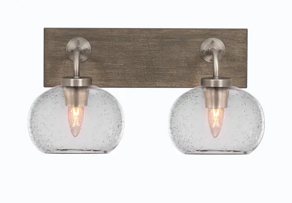 Oxbridge 2 Light Bath Bar in Graphite & Distressed Wood with Clear Bubble Glass - Image 1