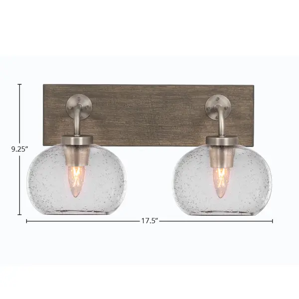Oxbridge 2 Light Bath Bar in Graphite & Distressed Wood with Clear Bubble Glass - Image 2