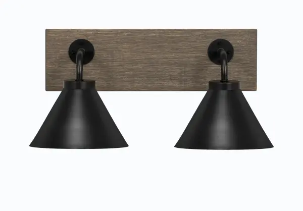 Oxbridge 2-Light Bath Bar in Matte Black with Distressed Wood - Image 1