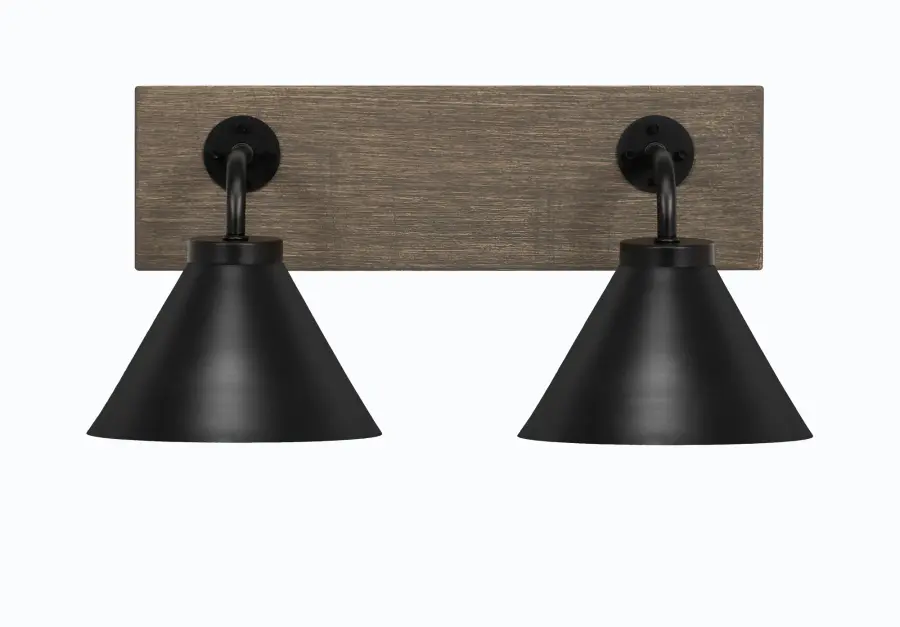 Oxbridge 2-Light Bath Bar in Matte Black with Distressed Wood - Image 1