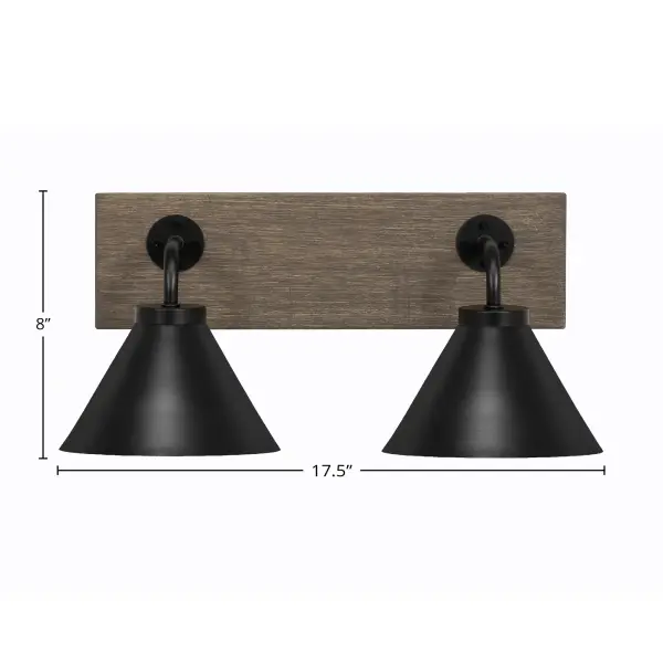 Oxbridge 2-Light Bath Bar in Matte Black with Distressed Wood - Image 2